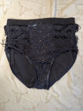 Weissman MA Black Sequin High-Waist Dance Briefs with Fringe